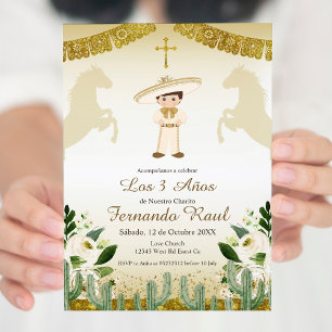 Gold Invitaciones Tres Anos, Charro Tres Anos Kaart