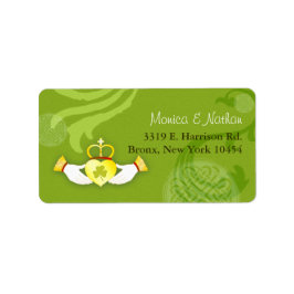 Gold Irish Claddagh Heart Green Wedding Address Etiket