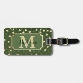 Gold Irish Shamrock Pattern Monogram Bagagelabel