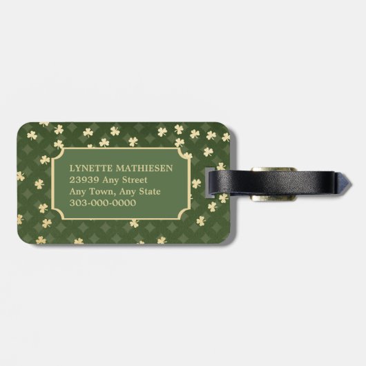 Gold Irish Shamrock Pattern Monogram Bagagelabel (Achterkant horizontaal)