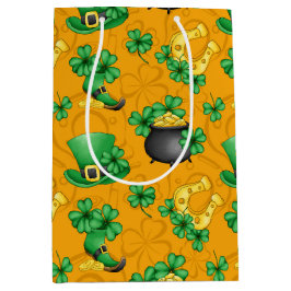 GOLD IRISH TOP HATT GROEN SHAMROCKS-HOEFIJZERS MEDIUM CADEAUZAKJE