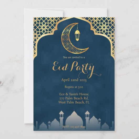 Gold Islamic Art Moon Eid Party - Uitnodiging tot (Voorkant)