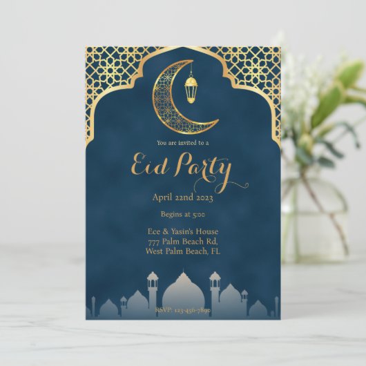 Gold Islamic Art Moon Eid Party - Uitnodiging tot  (Staand voorkant)