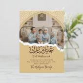 Gold Islamic Pattern Eid Mubarak Family Photo Card Feestdagenkaart (Staand voorkant)