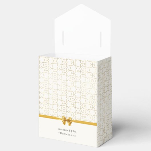 Gold & Ivory Art Deco Pattern with Bow Wedding Bedankdoosjes (Geopend)