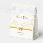 Gold & Ivory Art Deco Pattern with Bow Wedding Bedankdoosjes (Voorkant Zijde)