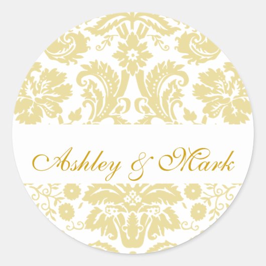 Gold Ivory Bride Groom Damask Wedding Sticker (Voorkant)