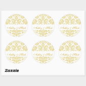 Gold Ivory Bride Groom Damask Wedding Sticker (Vel)