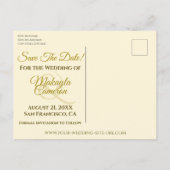 Gold & Ivory Cream Bruiloft Bewaar de datum Foto Aankondigingskaart (Achterkant)