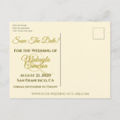 Gold & Ivory Cream Bruiloft Bewaar de datum Foto Aankondigingskaart (Achterkant)