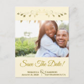 Gold & Ivory Cream Bruiloft Bewaar de datum Foto Aankondigingskaart (Voorkant)