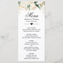 Gold Ivory Green Floral Wedding Menu Kaart
