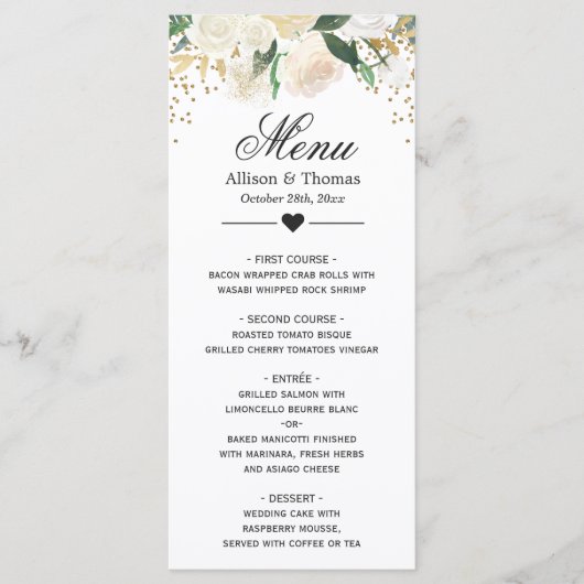 Gold Ivory Green Floral Wedding Menu Kaart (Voorkant)