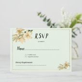 Gold ivory mint green white lily flower RSVP Kaart (Staand voorkant)