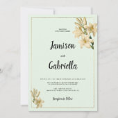 Gold ivory mint green white lily flower Wedding  Kaart (Voorkant)
