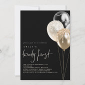 Gold Ivory QR Code 21st Party Black Balloons Kaart (Voorkant)