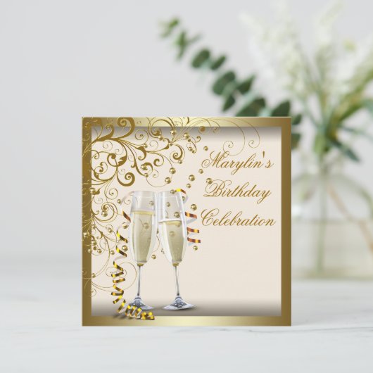 Gold Ivory Womans Elegant Gold Cream Birthday Kaart (Staand voorkant)