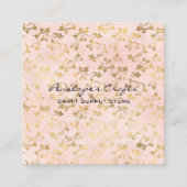 Gold Ivy Print Pink Square Visitekaartje (Voorkant)