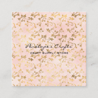 Gold Ivy Print Pink Square Visitekaartje