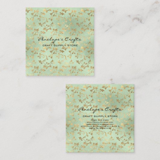 Gold Ivy Print Square Visitekaartje (Voorkant / Achterkant)