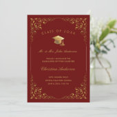 Gold Ivy Script van ouders Foto Red Afstuderen Aankondiging (Staand voorkant)