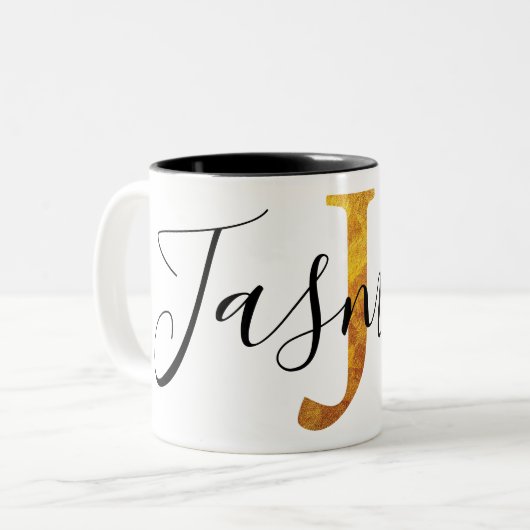 Gold 'J' Monogram met persoonlijke naam Tweekleurige Koffiemok (Voorkant links)