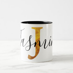 Gold 'J' Monogram met persoonlijke naam Tweekleurige Koffiemok