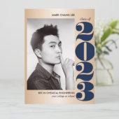 GOLD JAAR | NAVY BLUE COLLEGE FOTO-AFSTUDEREN KAART (Staand voorkant)