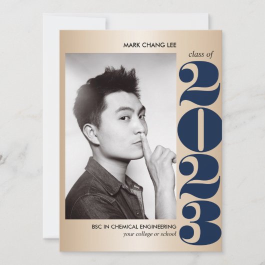 GOLD JAAR | NAVY BLUE COLLEGE FOTO-AFSTUDEREN KAART (Voorkant)