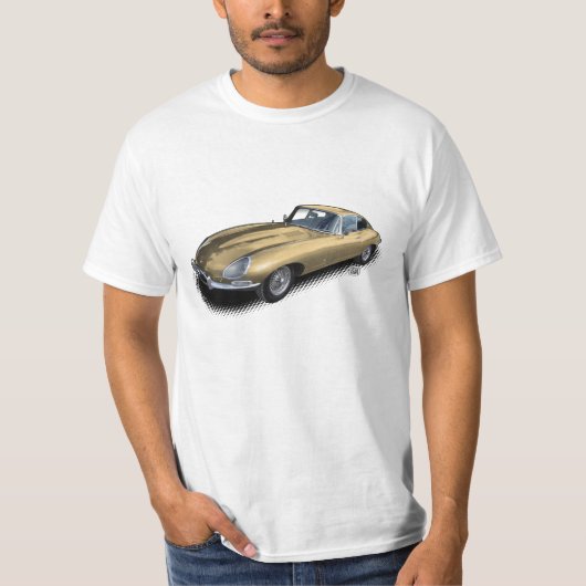 Gold Jaguar XKE sportauto T-Shirt (Voorkant)