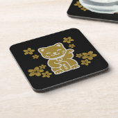 Gold Japanese Maneki-neko Bier Onderzetter (Linkerzijde)