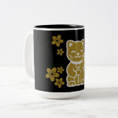 Gold Japanese Maneki-neko Tweekleurige Koffiemok (Voorkant links)