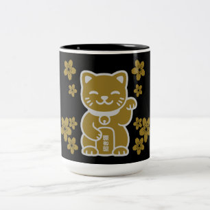 Gold Japanese Maneki-neko Tweekleurige Koffiemok