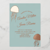 Gold JellyFish Blush Weddenschap geperst Folie Uitnodiging (Voorkant)