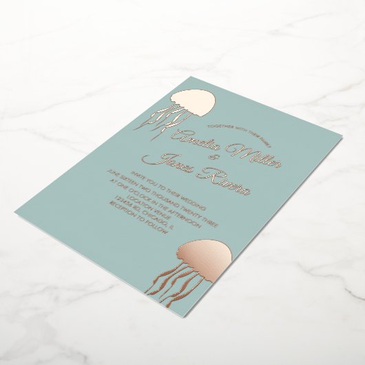 Gold JellyFish Blush Weddenschap geperst Folie Uitnodiging (Gedraaid)