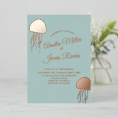 Gold JellyFish Blush Weddenschap geperst Folie Uitnodiging (Staand Voorkant)