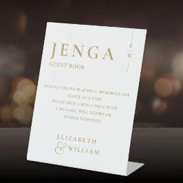Gold Jenga Guest Book Minimalistisch Modern Reclamebord Met Voetstuk