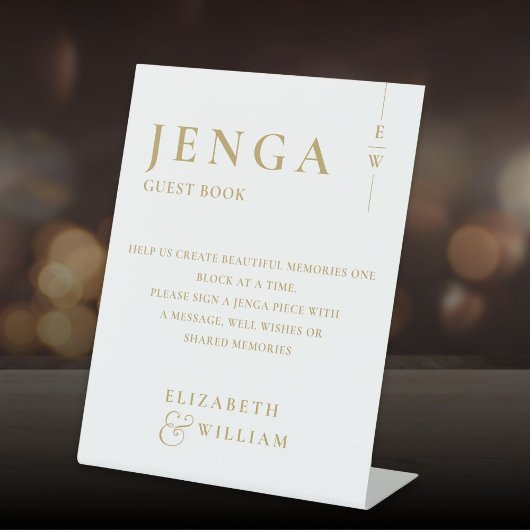 Gold Jenga Guest Book Minimalistisch Modern Reclamebord Met Voetstuk