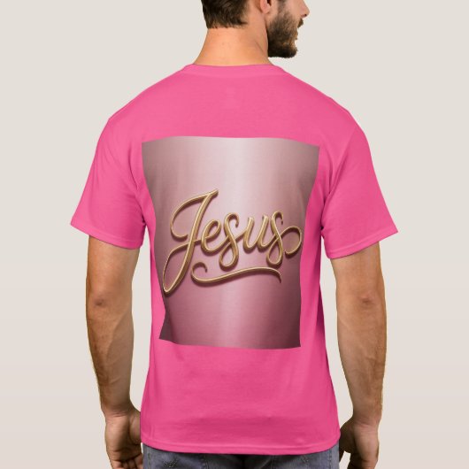 Gold Jesus Script Pink Basic Men's T-Shirt (Achterkant)