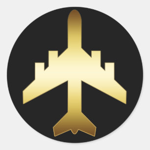 GOLD JET AIRPLANE RONDE STICKER