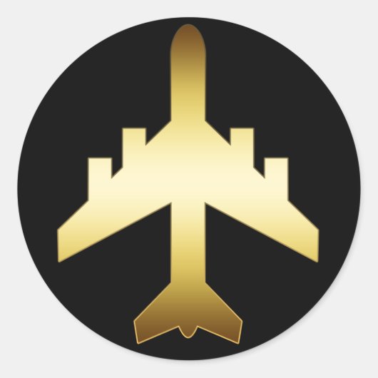 GOLD JET AIRPLANE RONDE STICKER (Voorkant)