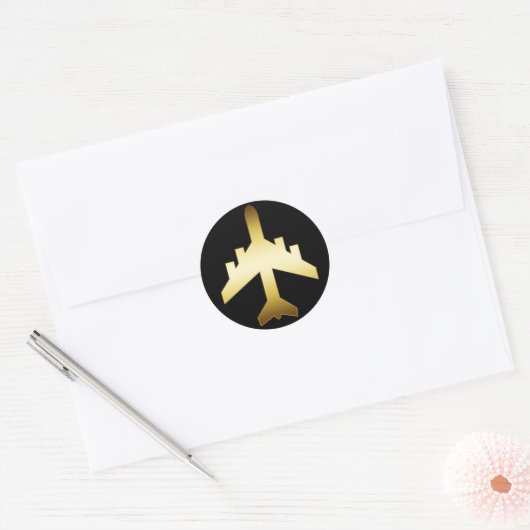 GOLD JET AIRPLANE RONDE STICKER (Envelop)