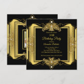Gold Jewel Black Elegant Birthday Foto Kaart (Voorkant / Achterkant)