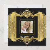 Gold Jewel Black Elegant Birthday Foto Kaart (Achterkant)
