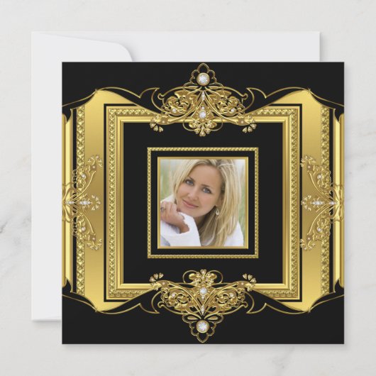 Gold Jewel Black Elegant Birthday Foto Kaart (Achterkant)