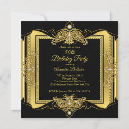 Gold Jewel Black Elegant Birthday Foto Kaart