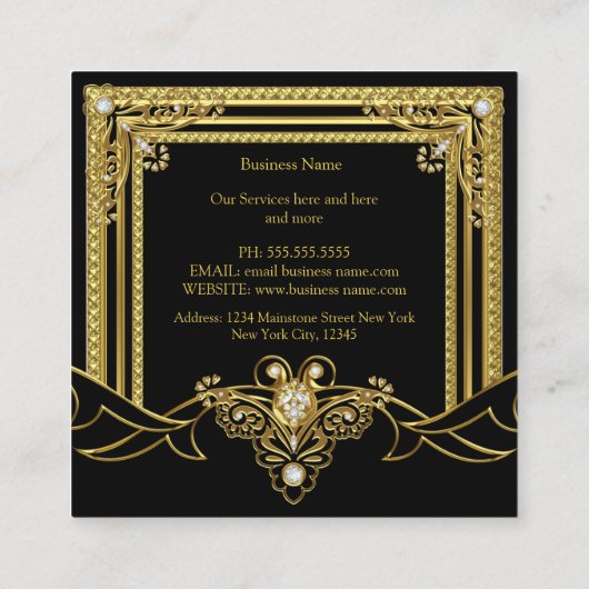Gold Jewel Black Elegant Designer Vierkante Visitekaartje (Achterkant)