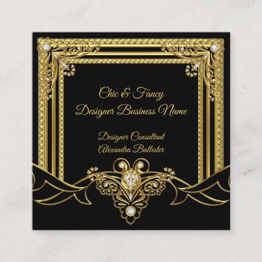 Gold Jewel Black Elegant Designer Vierkante Visitekaartje (Voorkant)