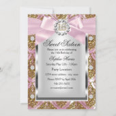 Gold Jewel Damask & Roze Bow Sweet 16 Foto Invite Kaart (Achterkant)
