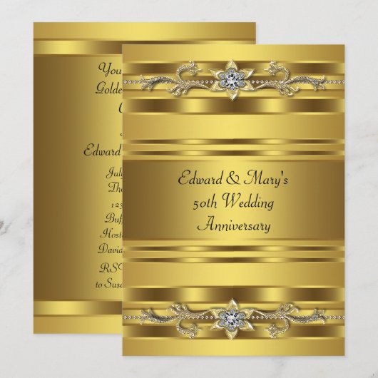Gold Jewel Elegant Gold 50th Wedding Jubileum Kaart (Voorkant / Achterkant)